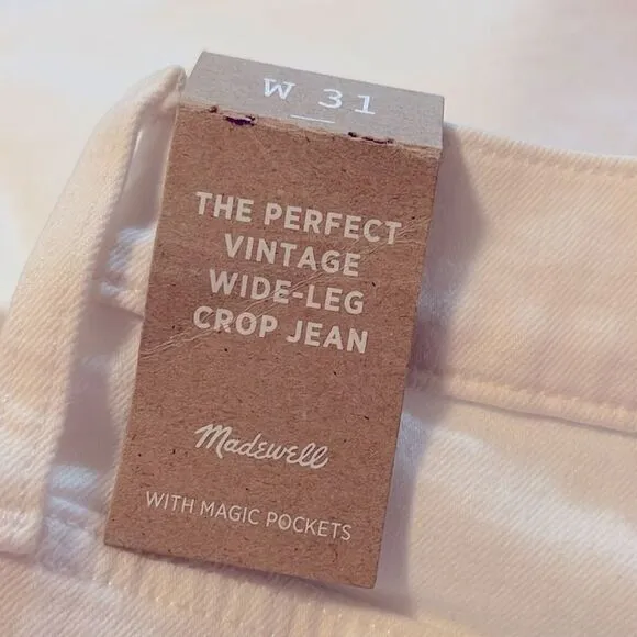 Madewell NWT Perfect Vintage Wide Leg Crop Jeans Size 31 High Rise in Tile White