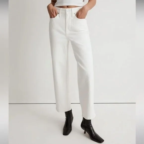 Madewell NWT Perfect Vintage Wide Leg Crop Jeans Size 31 High Rise in Tile White