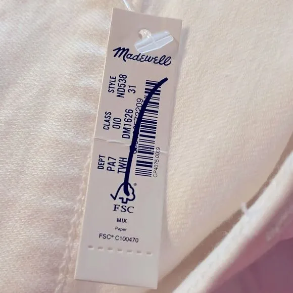 Madewell NWT Perfect Vintage Wide Leg Crop Jeans Size 31 High Rise in Tile White