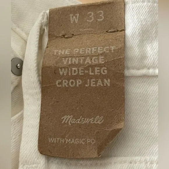 Madewell NWT Perfect Vintage Wide Leg Crop Jeans Size 33 High Rise in Tile White
