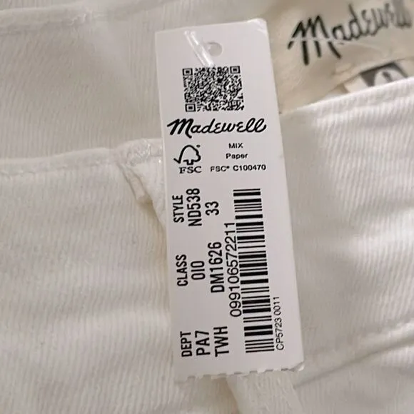 Madewell NWT Perfect Vintage Wide Leg Crop Jeans Size 33 High Rise in Tile White