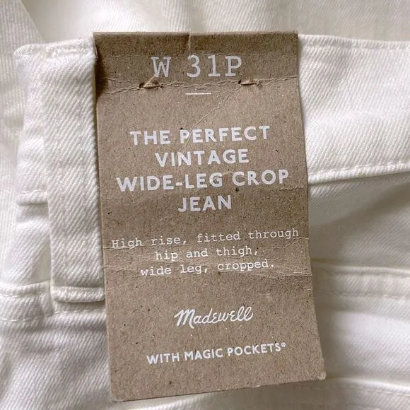 Madewell NWT Petite Perfect Vintage Wide Leg Crop Jeans Size 31P in Tile White