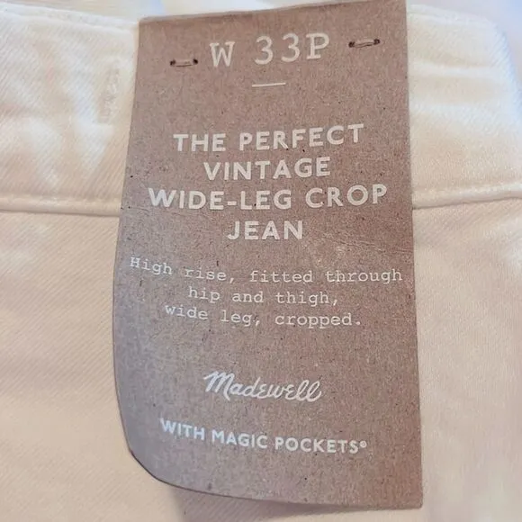 Madewell NWT Petite Perfect Vintage Wide Leg Crop Jeans Size 33P in Tile White
