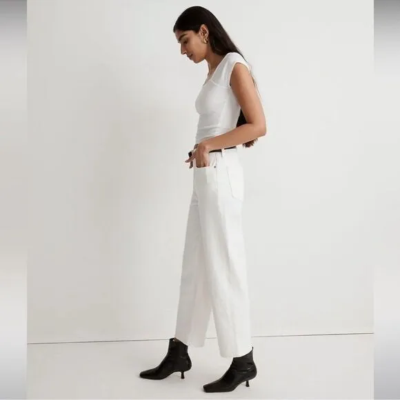 Madewell NWT Petite Perfect Vintage Wide Leg Crop Jeans Size 33P in Tile White