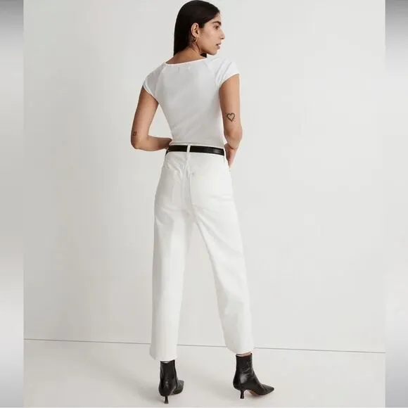 Madewell NWT Petite Perfect Vintage Wide Leg Crop Jeans Size 33P in Tile White