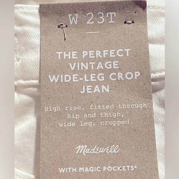 Madewell NWT Tall Perfect Vintage Wide Leg Crop Jean Size 23T High Rise