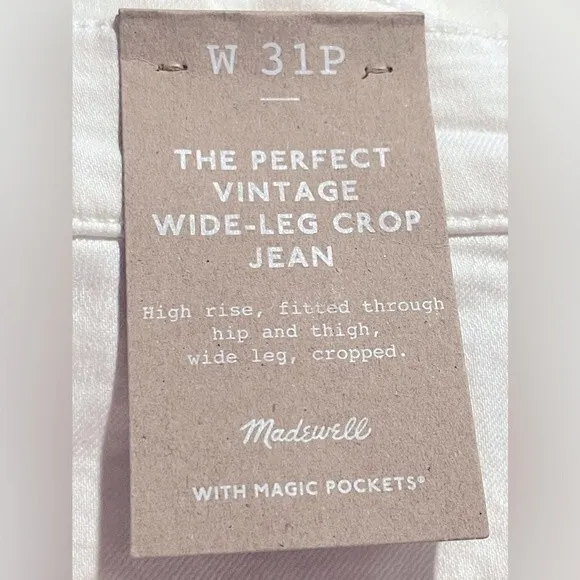 Madewell NWT The Petite Perfect Vintage Wide-Leg Crop Jean Size 31P High Rise