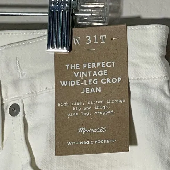 Madewell NWT The Tall Perfect Vintage Wide Leg Crop Jeans Size 31T High Rise