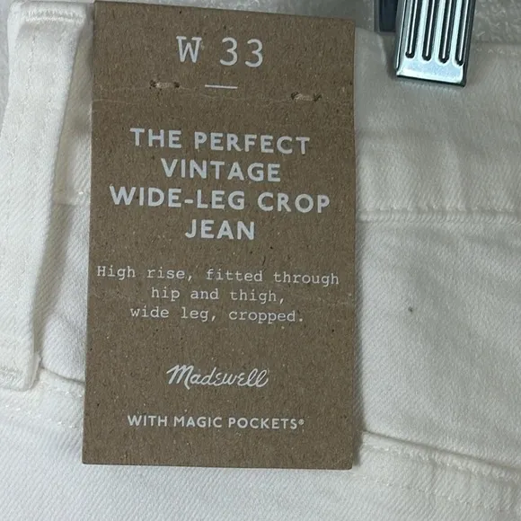 Madewell The Perfect Vintage Wide Leg Crop Jean Women's 33 Off White Tile White