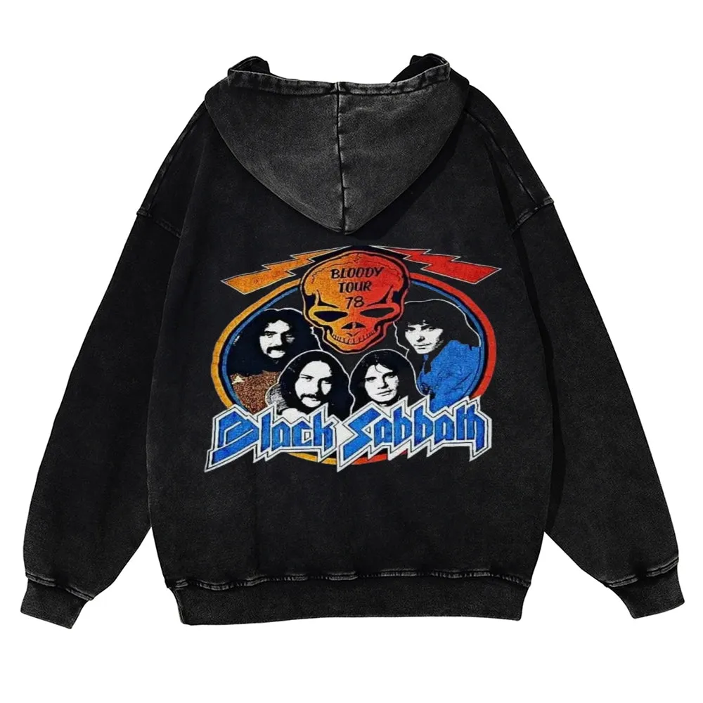 Mens Vintage Black Sabbath Rock Band Hoodies