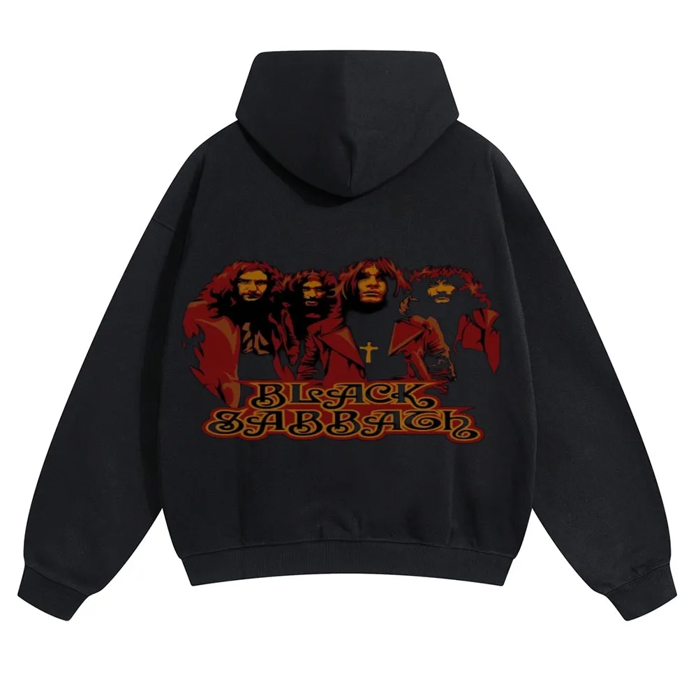 Mens Vintage Black Sabbath Rock Band Hoodies