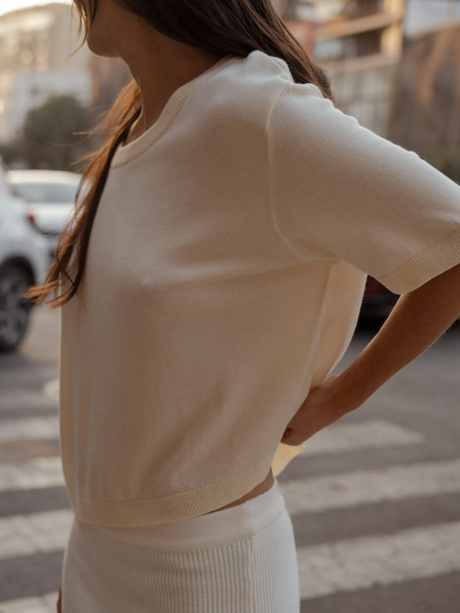 MIDI BASIC KNIT T-SHIRT  - PANACOTTA