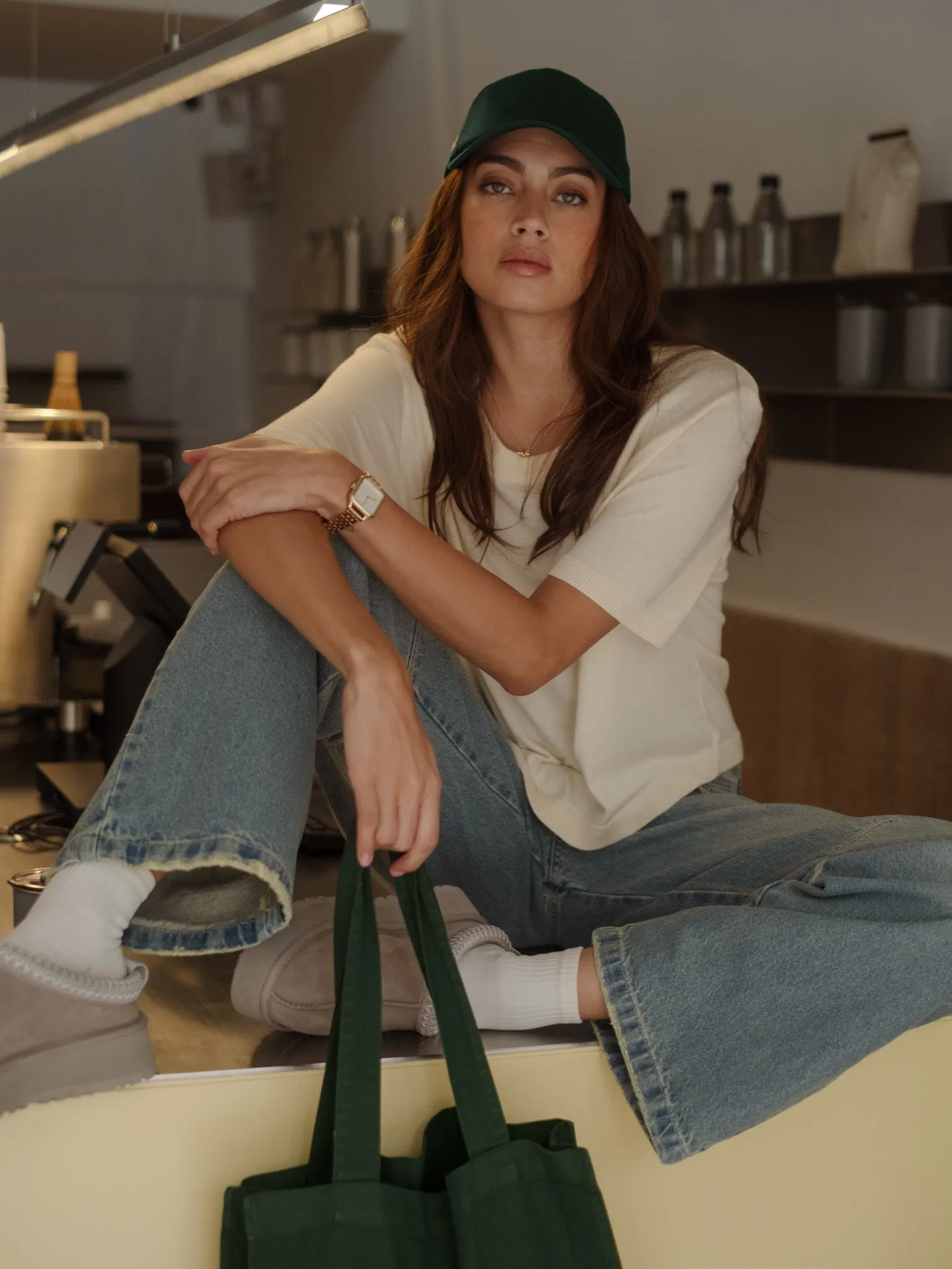 MIDI BASIC KNIT T-SHIRT  - PANACOTTA