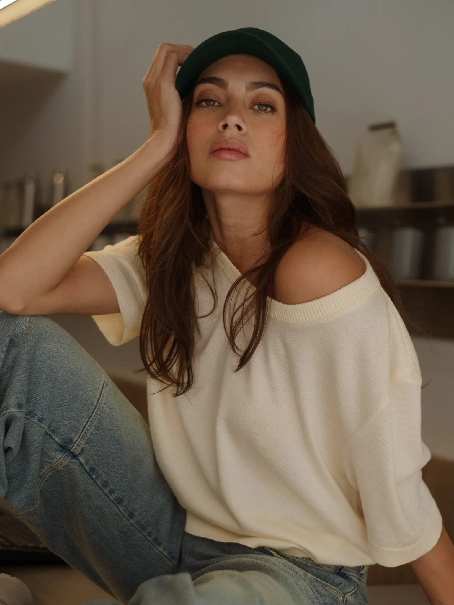 MIDI BASIC KNIT T-SHIRT  - PANACOTTA