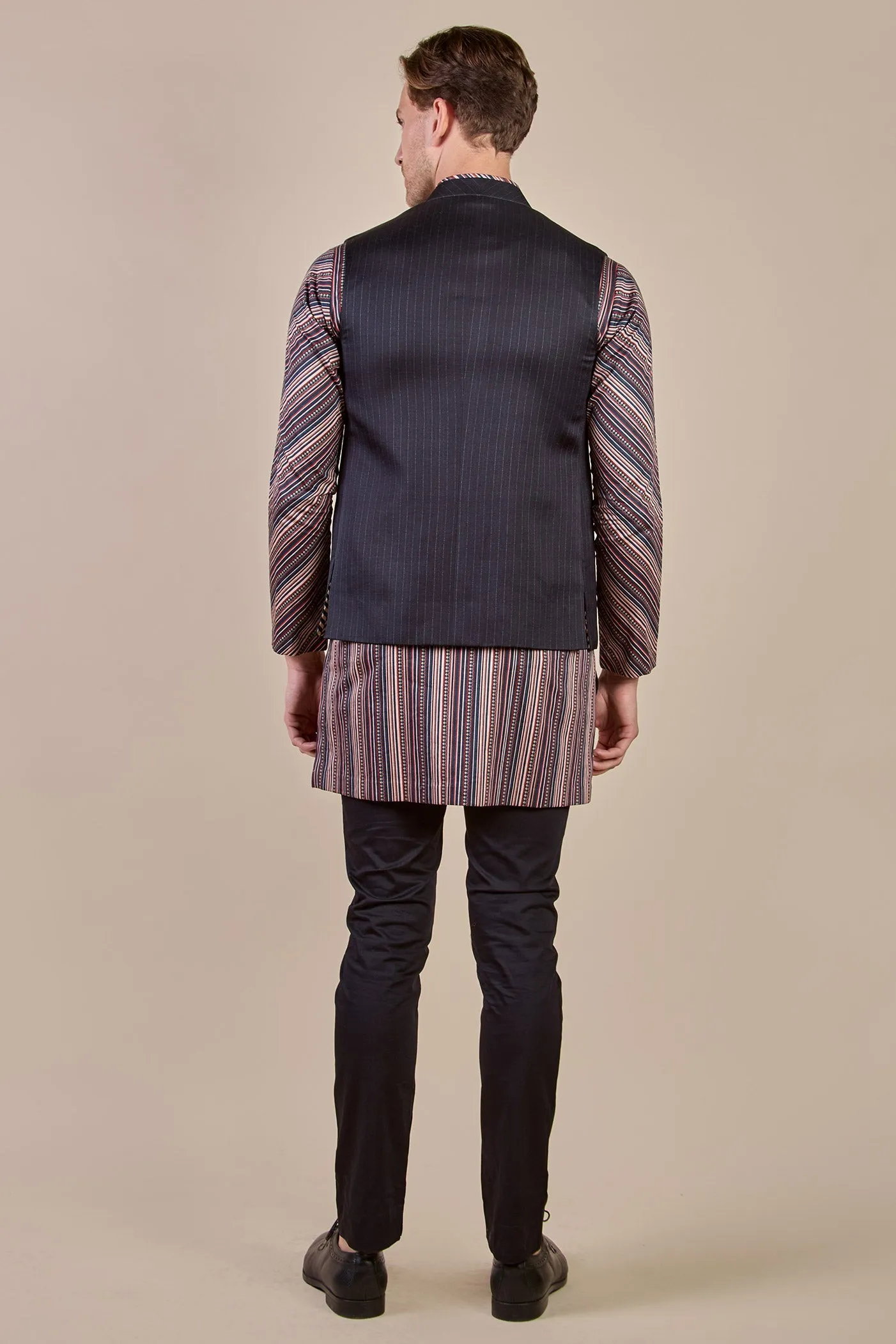 Midnight Blue Pin Striped Nehru Jacket