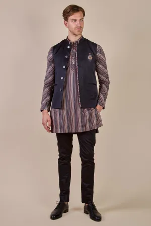 Midnight Blue Pin Striped Nehru Jacket