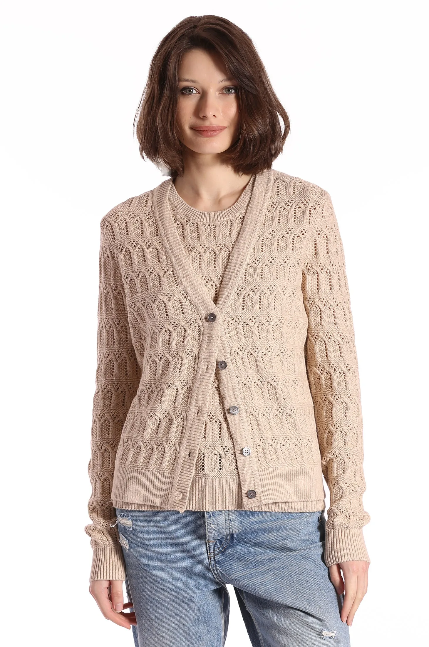 Minnie Rose Cotton Pointelle Cardigan