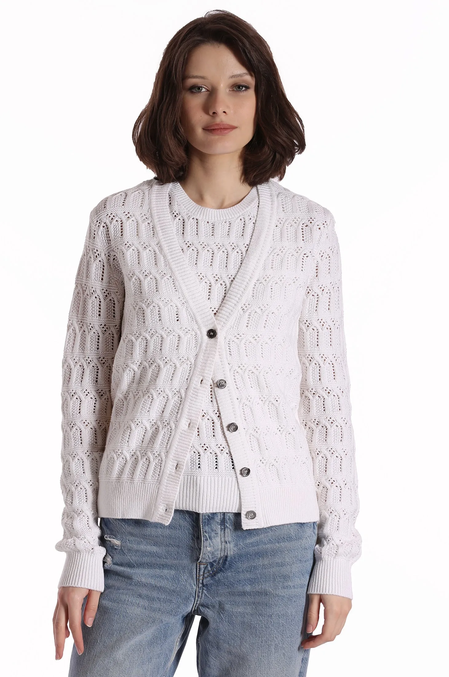 Minnie Rose Cotton Pointelle Cardigan