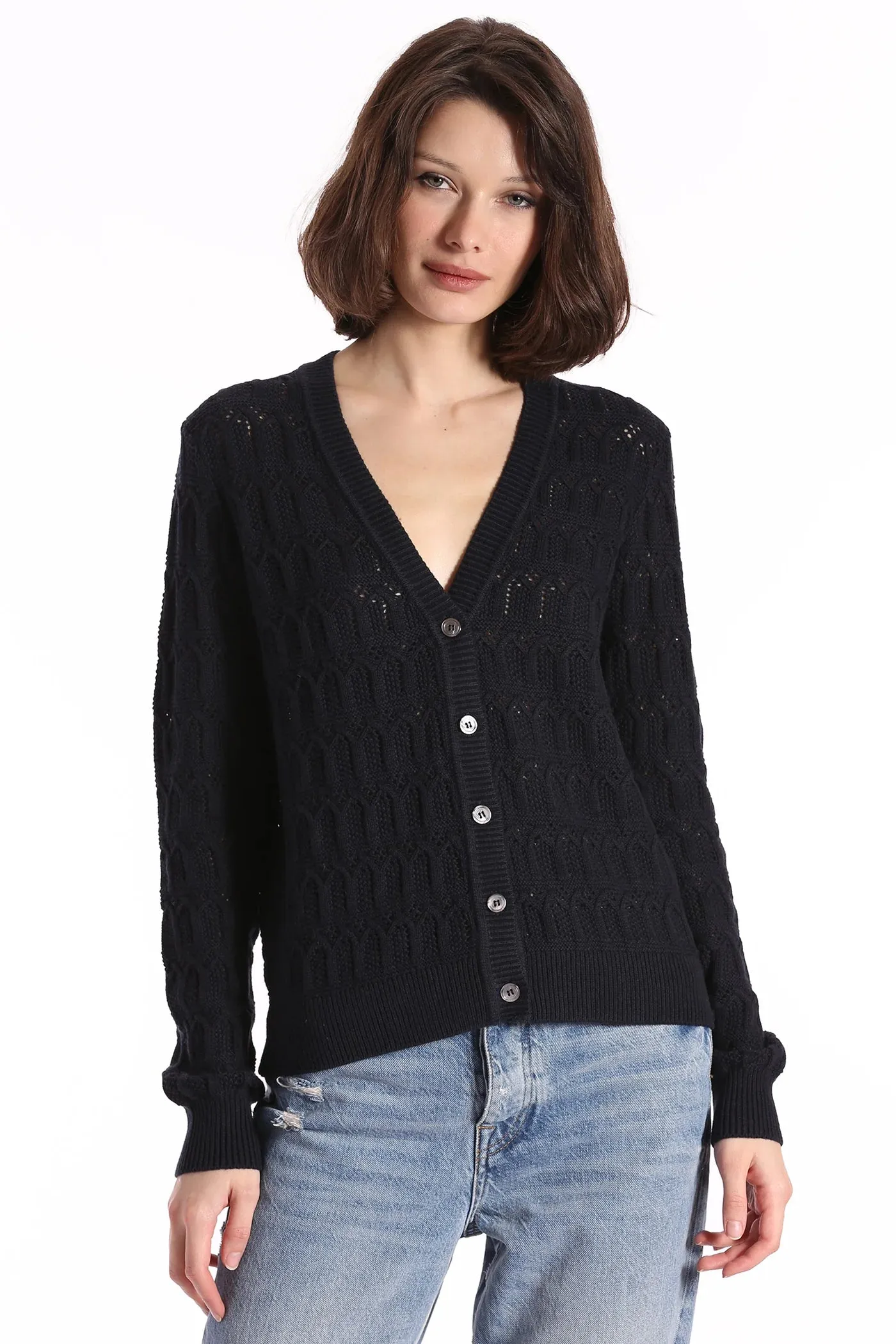 Minnie Rose Cotton Pointelle Cardigan
