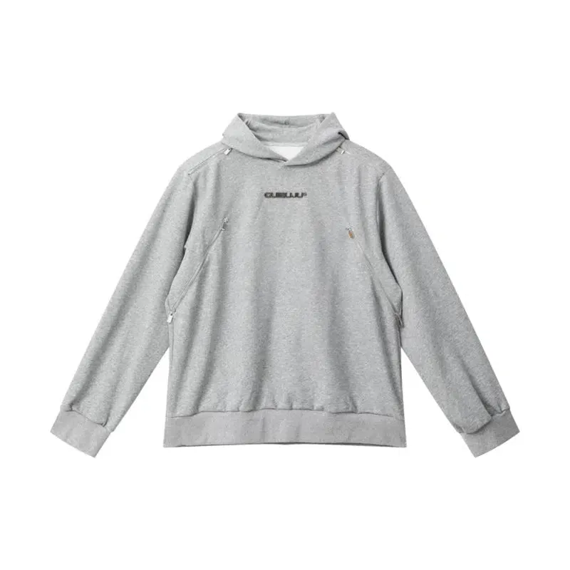 Multi-Zipper Padded Shoulder Hoodie