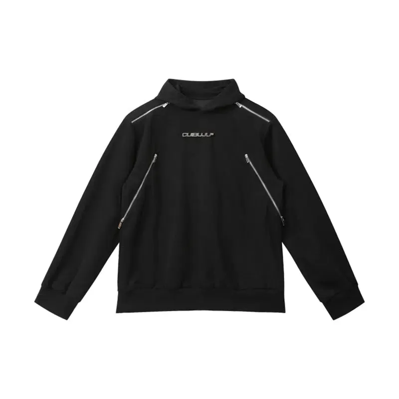 Multi-Zipper Padded Shoulder Hoodie