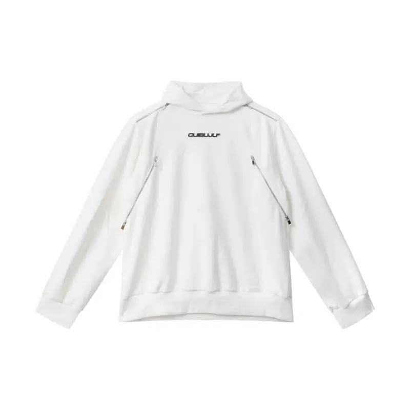 Multi-Zipper Padded Shoulder Hoodie