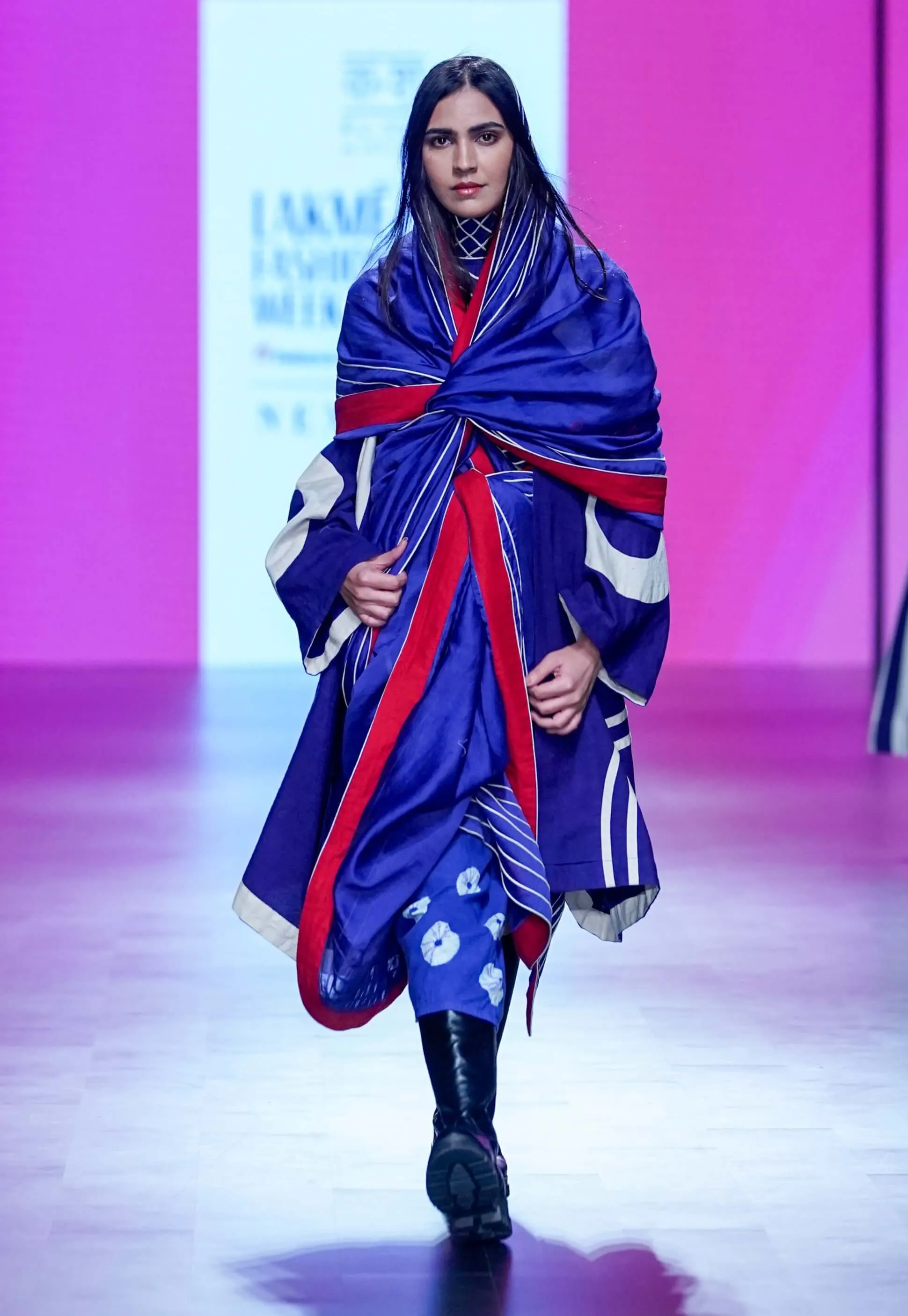Navy apla sari and jacket set
