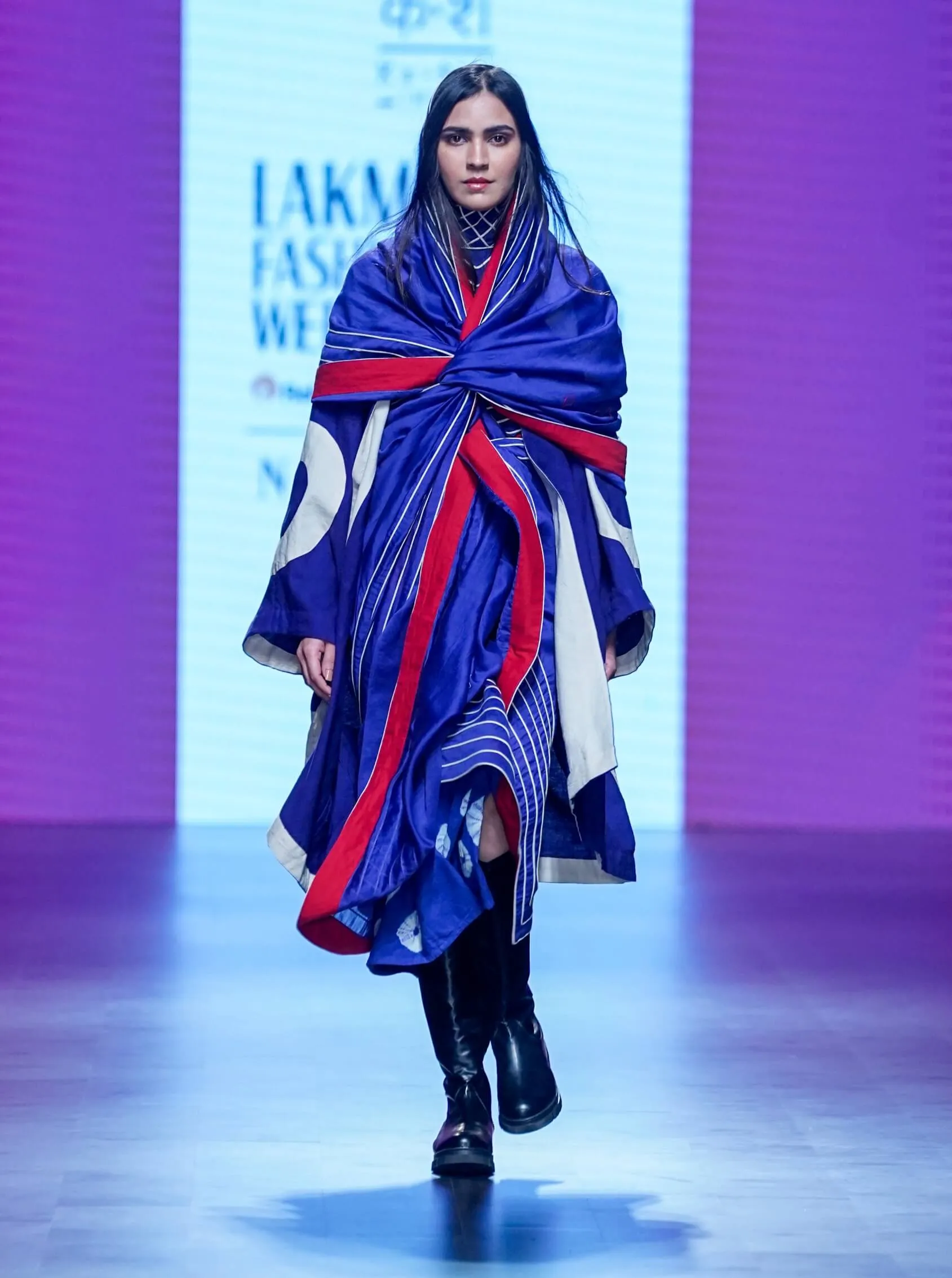 Navy apla sari and jacket set