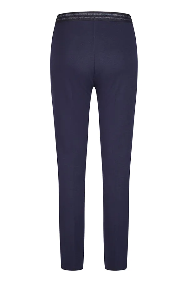 NAVY CONTRASTING ELASTIC WAISTBAND BASIC TROUSER