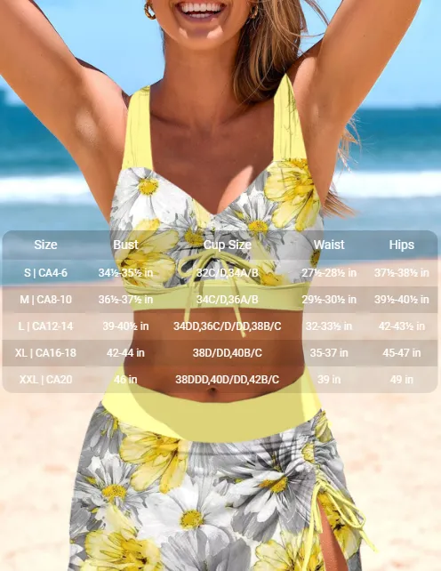 NEW MODLILY® Bowknot Floral Print Light Yellow Bikini Set, Sz L, Retails $82