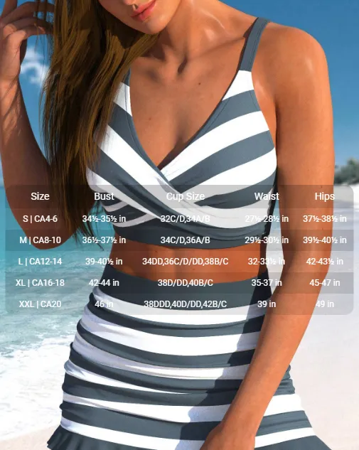 NEW MODLILY® Criss Cross Striped Dark Grey Bikini Set, Sz XL, Retails $80