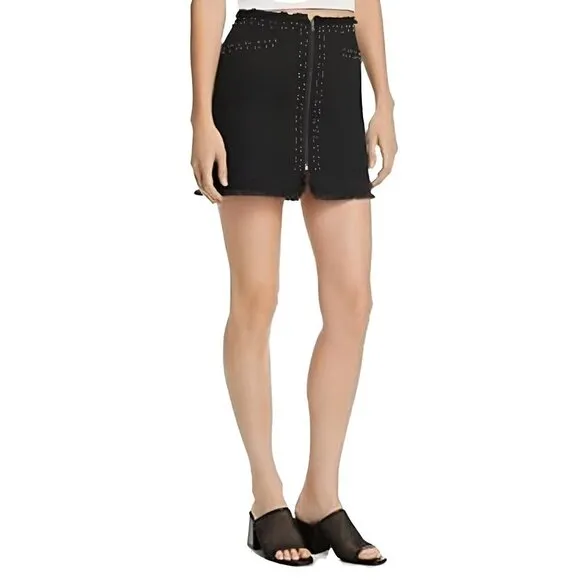 NEW Pistola beaded frayed denim mini skirt black 26 2 NWT