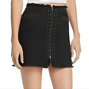 NEW Pistola beaded frayed denim mini skirt black 26 2 NWT