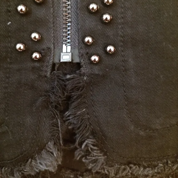 NEW Pistola beaded frayed denim mini skirt black 26 2 NWT