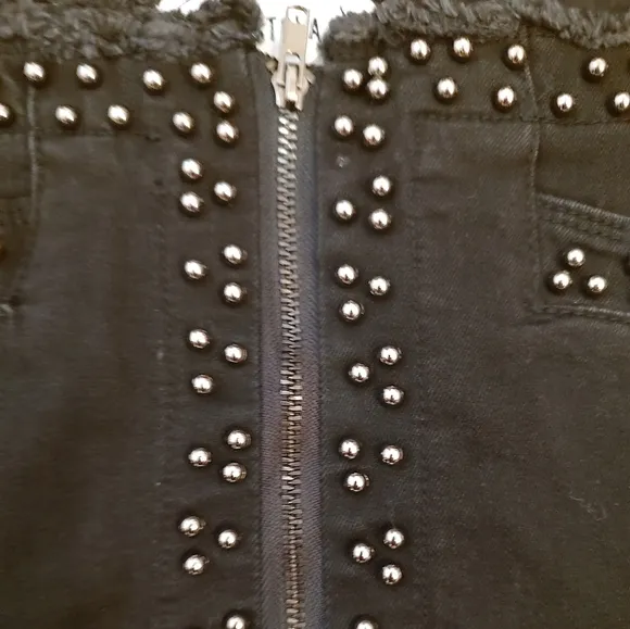 NEW Pistola beaded frayed denim mini skirt black 26 2 NWT