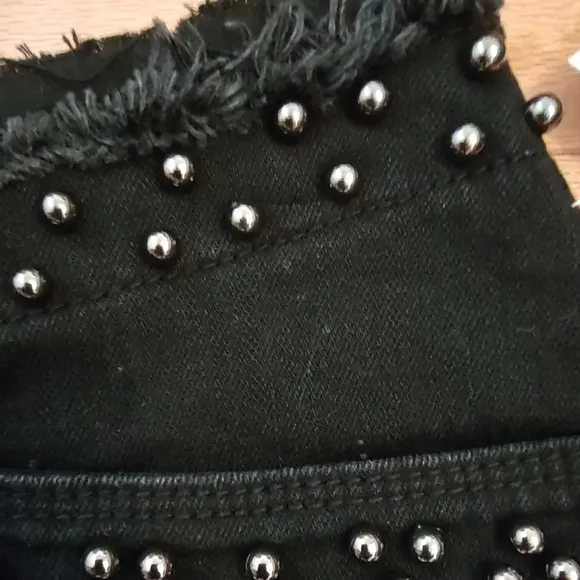 NEW Pistola beaded frayed denim mini skirt black 26 2 NWT