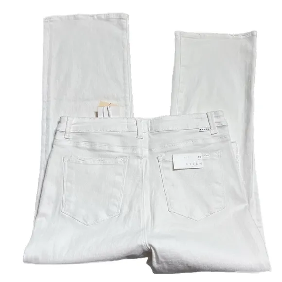New with Tags Risen Women's White Denim Wide Leg High Waist Distressed Jeans
