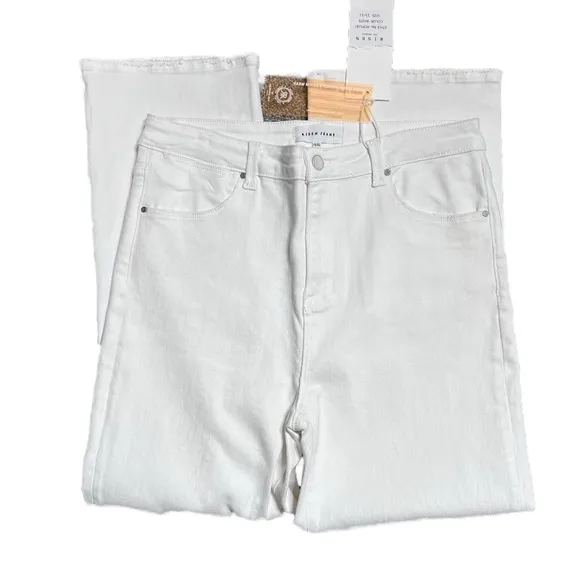 New with Tags Risen Women's White Denim Wide Leg High Waist Distressed Jeans