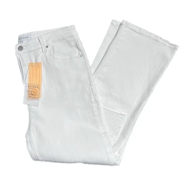 New with Tags Risen Women's White Denim Wide Leg High Waist Distressed Jeans
