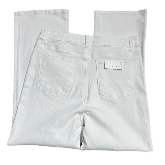 New with Tags Risen Women's White Denim Wide Leg High Waist Distressed Jeans