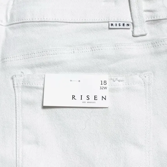 New with Tags Risen Women's White Denim Wide Leg High Waist Distressed Jeans