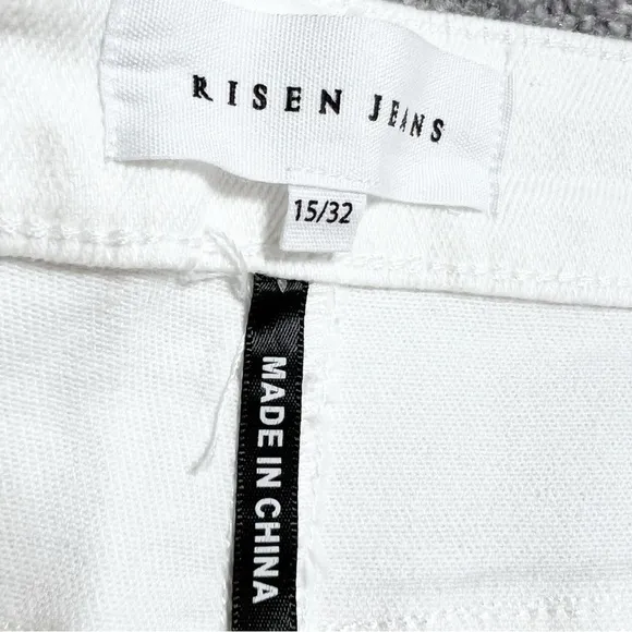 New with Tags Risen Women's White Denim Wide Leg High Waist Distressed Jeans