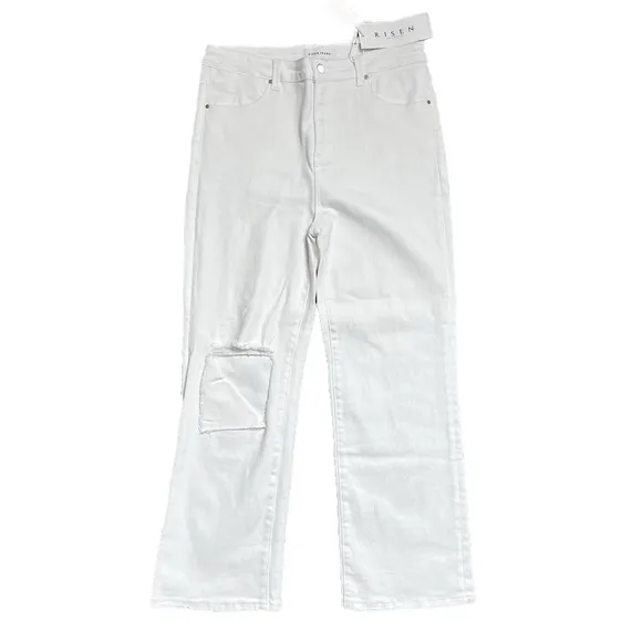 New with Tags Risen Women's White Denim Wide Leg High Waist Distressed Jeans