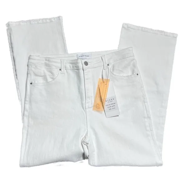 New with Tags Risen Women's White Denim Wide Leg High Waist Distressed Jeans