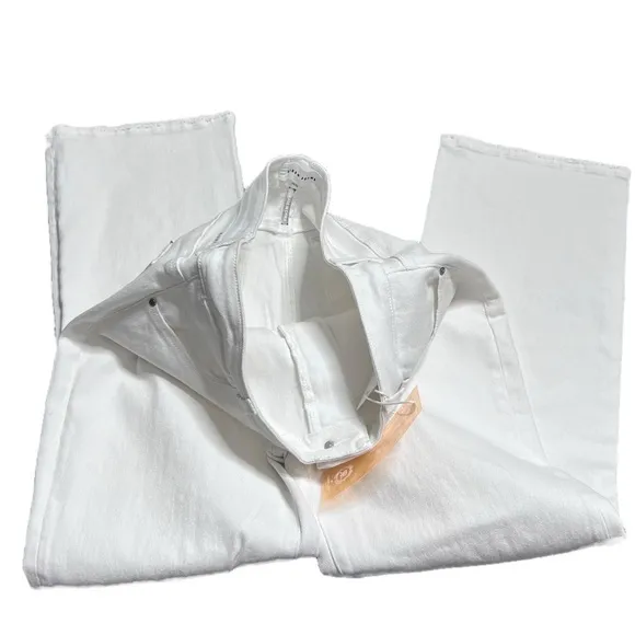 New with Tags Risen Women's White Denim Wide Leg High Waist Distressed Jeans