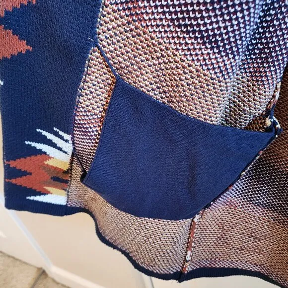 NWOT Lucky Brand Womens Aztec Shawl Collar Open Front Sweater
