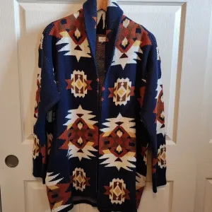 NWOT Lucky Brand Womens Aztec Shawl Collar Open Front Sweater