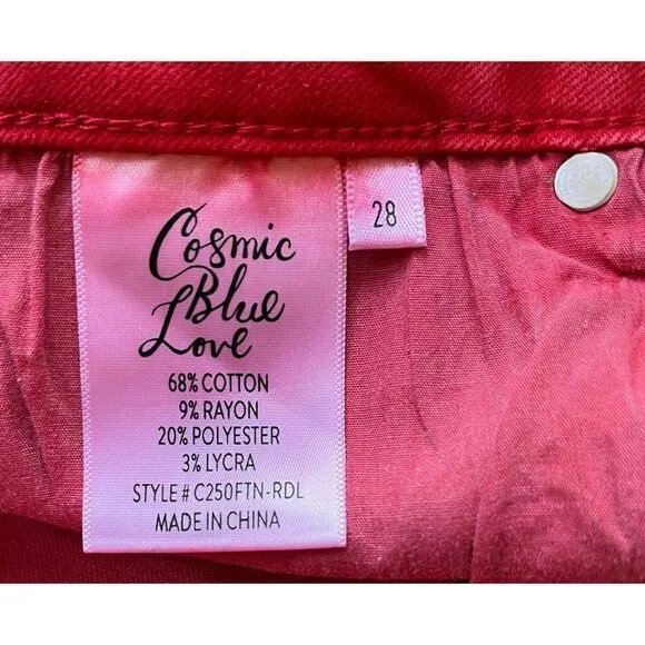 NWT Cosmic Blue Love Milo Side Split Capri Skinny Jean in Red Light, Size 28/6