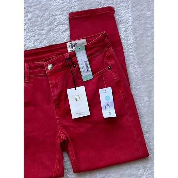 NWT Cosmic Blue Love Milo Side Split Capri Skinny Jean in Red Light, Size 28/6