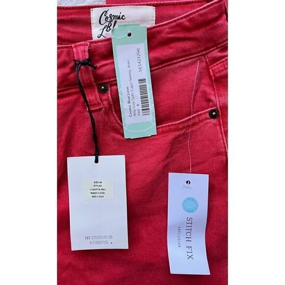 NWT Cosmic Blue Love Milo Side Split Capri Skinny Jean in Red Light, Size 28/6